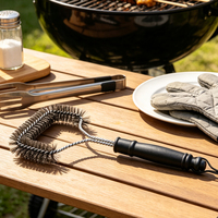 Brosse de nettoyage pour barbecue à 3 faces, fil en acier inoxydable 201 et manche galvanisé, outil de nettoyage de 32 cm de long pour grilles, avec boucle de suspension