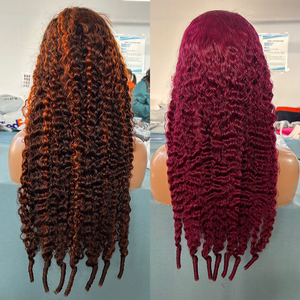 <span class=keywords><strong>Parrucca</strong></span> di capelli umani ricci birmani senza colla, pre-tagliata, con frontale in pizzo HD, colore rosso zenzero con riflessi bordeaux, per donne di colore - Product Image 6