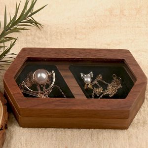 Wooden Black Walnut Jewelry Box Hexagon Shape 14x6x8cm Elegant <b>Storage</b> Display For <b>Rings</b> Necklaces Wedding Engagement - Product Image 3