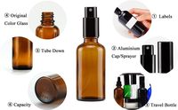 Flacon pulvérisateur en verre ambré brun de 10 ml, 15 ml, 20 ml, 30 ml, 50 ml, 100 ml pour cosmétiques, soins capillaires, tonique, lotion, crème solaire, brume fine