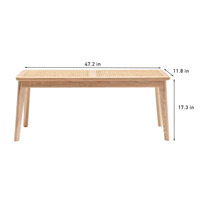 Hanyee prêt à expédier bois massif intégral moderne des deux côtés du tabouret exquis incurvé bambou tissage Long tabouret banc Console