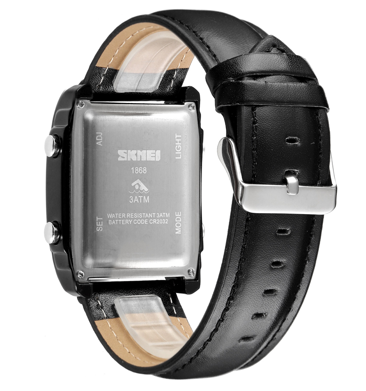 Skmei 1868 Men's Waterproof Digital Watch, Leather Strap, 30M