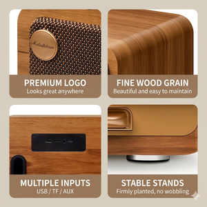 Haut-parleur rétro en bois 5.4 haute puissance 90W, subwoofer <span class=keywords><strong>portable</strong></span> sans fil, batterie 12000mAh, prise en charge TF/USB/AUX <span class=keywords><strong>pour</strong></span> la maison - Product Image 4