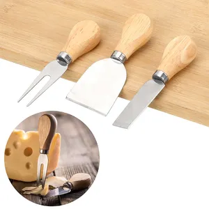 Cuchillo de queso con mango de madera de alta calidad, herramientas para queso, rebanador de queso de acero inoxidable, 3 piezas