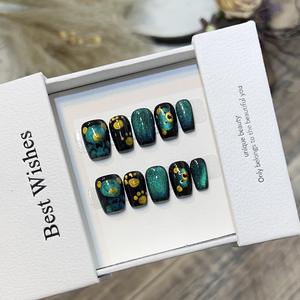 <span class=keywords><strong>Uñas</strong></span> Postizas Dylan Bear, Cortas, Azules, <span class=keywords><strong>con</strong></span> Diseño de Ojo de Gato y <span class=keywords><strong>Osito</strong></span> de Peluche Pintado a Mano, Estilo Diario - Product Image 4