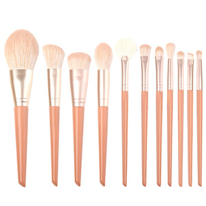 Nouvel ensemble de pinceaux de maquillage de voyage 11 pièces, style personnalisé, manche en bois corail, poils synthétiques, couleur <span class=keywords><strong>orange</strong></span> - Product Image 1