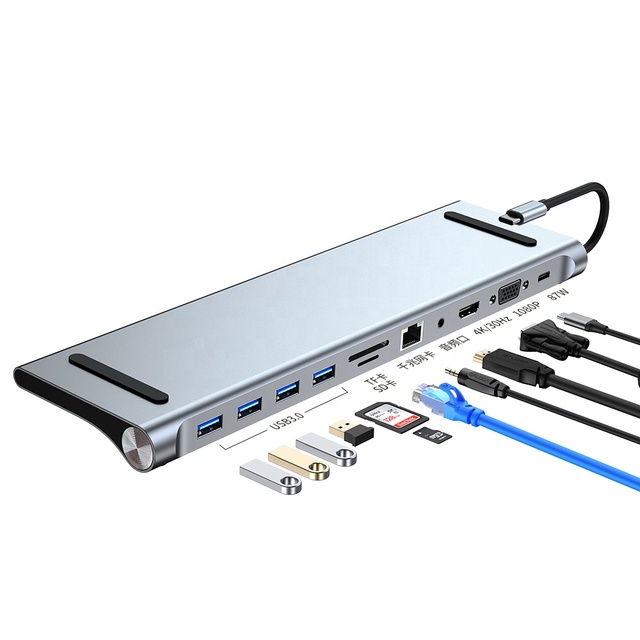 Multi Function 11 in 1 Hub Type-C Adapter Docking Station With HD Compatible for Laptop Computer and Mobile Phone