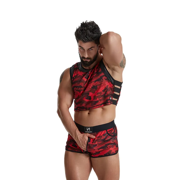 Manufacturer Custom Mens Sexy Tank Tops Sexy Mature Man Gay Crop Tops Sleeveless Fitness Male Bra Vest T Shirt Set For Gay