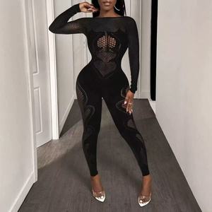 Tuta Intera Sexy a <span class=keywords><strong>Maniche</strong></span> <span class=keywords><strong>Lunghe</strong></span> con Pantaloni, Traforata, Nera, per <span class=keywords><strong>Donna</strong></span>, Aderente, da Club Notturno, Body Aderente - Product Image 5