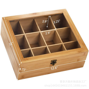Caja de té de bambú y madera, recipiente cuadrado de bambú con doce compartimentos para guardar té, para artículos de Año Nuevo, caja de regalo para bolsitas de té, estilo chino - Product Image 5