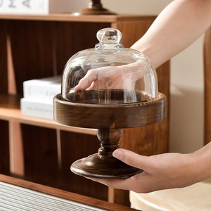 Hot Seller Modern Acacia Wood Cake <strong>Tray</strong> with Glass Cover Dustproof <strong>Dessert</strong> Table Fruit Wooden Plate Dish DwaxHome Party Use - Product Image 2