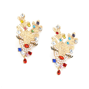 Pendientes Colgantes de Reno con Perlas y Diamantes de Imitación Coloridos para Navidad, Joyería de Moda para Mujer, Ideal para Fiestas - Product Image 3