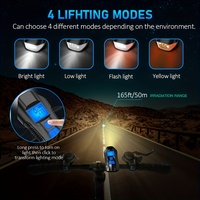 Lampu Depan Sepeda Isi Ulang USB dengan Speedometer LCD, Klakson Elektrik 6 Suara, 4 Mode Lampu, Kontrol Jarak Jauh