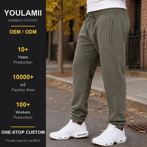 Herren Olivgrüne Tapered Jogginghose mit Elastischen Bündchen, Kordelzugbund und Seitentaschen, Blanko, Individuell Anpassbar, Großhandel - Product Image 1
