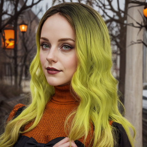 XISHIXIUCruella Devile <strong>Wigs</strong> <strong>Costume</strong> Halloween Cosplay <strong>Wig</strong> Synthetic Short <strong>Hair</strong> Black and Green Bob Wavy <strong>Wig</strong> with Bangs for Women - Product Image 1
