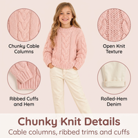 NOUVEAU Pull en tricot épais rose pour filles, pull ample à manches longues avec poignets côtelés, pull chaud pour enfants OEM