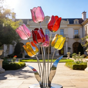 Sculpture de fleur de tulipe personnalisée de luxe en acier inoxydable de grande taille moderne pour jardin extérieur et événements - Product Image 6