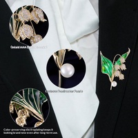 Broche de luxe exquise en perle d'eau douce naturelle, design de fleur d'orchidée, bijoux de broche