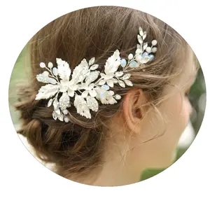 Perak Bunga Aksesoris Rambut Pengantin Pernikahan Rhinestone Rambut Klip Putri Bridesmaid Headpiece