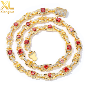 Hip Hop New Style 18K Gold Plated Link <b>Chain</b> Necklace 10MM Geometric Shape Design Red Zircon Brass Necklace WomenJewelry - Product Image 1