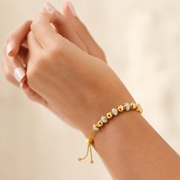 Bracelets ajustables en acier inoxydable plaqué or 18 carats PVD pour femmes, avec breloques en perles de cristal et diamants porte-bonheur, vente en gros
