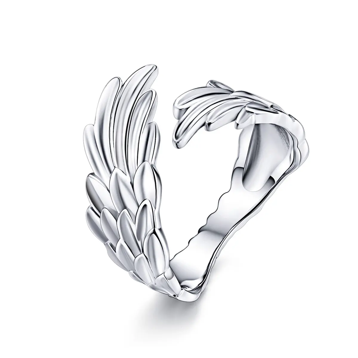 hot sale unique sterling silver S925 open ring platinum plated adjustable feather wing ring
