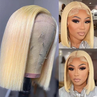 Perruques Bob Blondes 613 Sans Colle en Cheveux Humains en Gros, Perruque Courte 613 en Cheveux Humains Vietnamiens avec Dentelle Frontale à Prix de Gros pour Femmes Noires