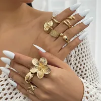 Ensemble de bagues ChuYao en alliage de zinc plaqué or, motif fleur et étoile de mer, style bohème, pour femme, cadeau, bijoux fantaisie personnalisés