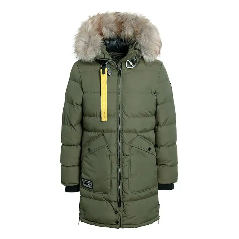 2023 Neueste Frauen Ski Outdoor Gepolsterte Jacke Lange Linie Puffer Jacke Kapuze Pelz Frauen Puffer Long Parka