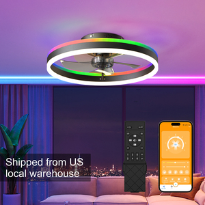 19.7" <b>RGB</b> Flush Mount Ceiling Fan with Light 6-Speed Reversible Low Profile Fan with Remote & APP for Bedroom, Black - Product Image 1