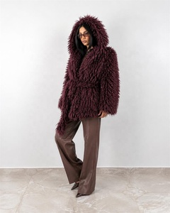 Zeyu Luxe Lange Krullende Kunstbontjas Dames Geruite Capuchon Winterjas Warme Groothandel Aangepaste Leverancier Eco Dames Kunstbontjassen - Product Image 3