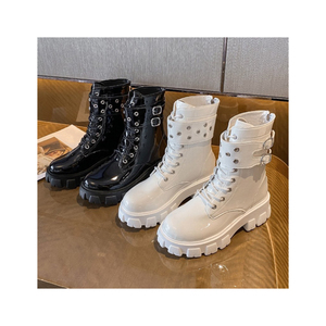 2024 Fashion Leisure PU Leather Lace <strong>up</strong> <strong>Zip</strong> <strong>up</strong> Roman Calf High Chunky <strong>Boots</strong> Womens <strong>Boots</strong> - Product Image 1