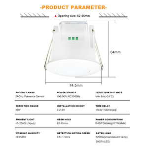 Độ nhạy cao 24Ghz AC100-240V trong nhà cơ thể con người Cư cảm biến Trần gắn thiết bị chuyển mạch quy nạp với phát hiện hơi thở - Product Image 2