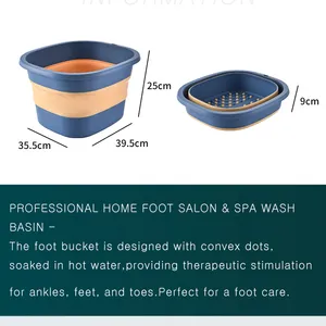 High Quality Square Foot Wash Basin Fooding Basket Collapsible Foot Bottom Massage Basin For Foot Spa