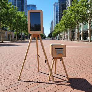 Cabina de <span class=keywords><strong>Fotos</strong></span> Portátil Retro de Madera para <span class=keywords><strong>iPad</strong></span> con Cámara e Impresora, Diseño de Doble Cara, Estilo DSLR Vintage - Product Image 1