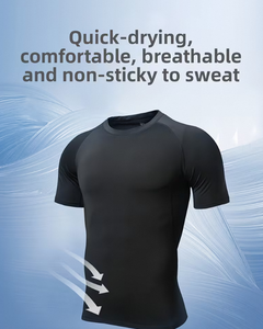 T-shirt de compression pour homme, manches courtes, col rond, coupe ajustée, séchage rapide, imprimé par transfert thermique, sport, gym, entraînement - Product Image 5
