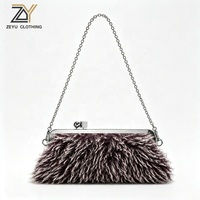 Sac à main/à bandoulière Zeyu Fashion pour femme en fausse fourrure shaggy avec fermeture Kiss Lock et chaîne, idéal pour les soirées, en fausse fourrure écologique, ODM