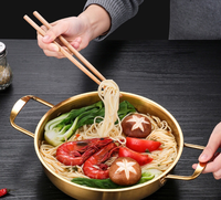 Pot à nouilles instantanées en acier inoxydable 316, antiadhésif, à double poignée, style coréen, pour ramen aux fruits de mer doré, pot militaire épaissi pour soupes