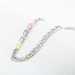 yunnique Layered <b>Titanium</b> Steel Acrylic <b>Chain</b> Necklace Asymmetrical Paperclips Geometric Design Multicolor Fashion Jewelry - Product Image 4