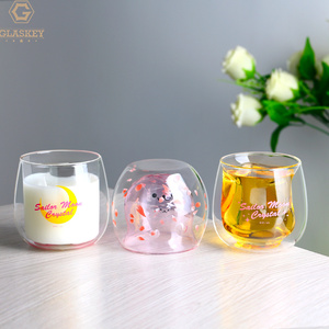Tazza a doppio strato con artiglio di Cat'S rosa soffiato ad alta temperatura tazza di vetro borosilicato alta tazza di latte di caffè con fiore tostato - Product Image 3