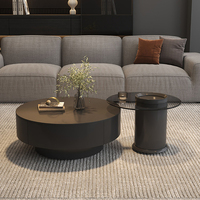 Ensemble Table Basse Moderne Luxe Italien, Table Basse Ronde en Pierre Frittée pour Petit Salon