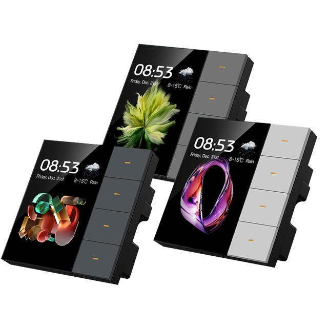 Touch Control 8-Scene Smart Switch with IPS Display Wi-Fi Radar Induction 3.5-inch Screen Curtain Control CW Dimming Switch