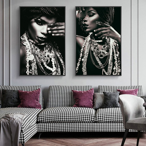 Portrait d'africain avec bijoux mur Art affiches et impressions femme noire Art toile peintures argent <span class=keywords><strong>corps</strong></span> Art photos - Product Image 2
