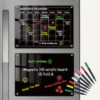 Planificateur hebdomadaire mural sans cadre en acrylique noir avec plateau pour marqueurs pour bureau, salle de classe, école