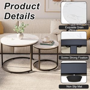 Set di Tavolini da Caffè <span class=keywords><strong>in</strong></span> Stile Moderno Farmhouse con Struttura <span class=keywords><strong>in</strong></span> Acciaio Inossidabile, <span class=keywords><strong>Tavolino</strong></span> Laterale <span class=keywords><strong>per</strong></span> Soggiorno, Camera da Letto, <span class=keywords><strong>Balcone</strong></span> - Product Image 6