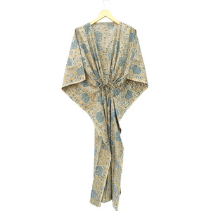 Kimono Vintage Dorado con Estampado Floral para Mujer, Túnica Larga Transpirable de Manga Corta con Cordón, para Playa - Product Image 1