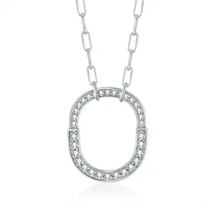 O Shape Moissanite Pendant with Paperclip Chain 925 Silver D Color Ideal Cut Diamond Moissanite Necklace for Women