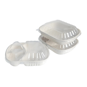 Boîte à lunch jetable en pulpe de papier 1100ml, trois compartiments avec couvercle, contenant biodégradable pour salade et repas à emporter - Product Image 3