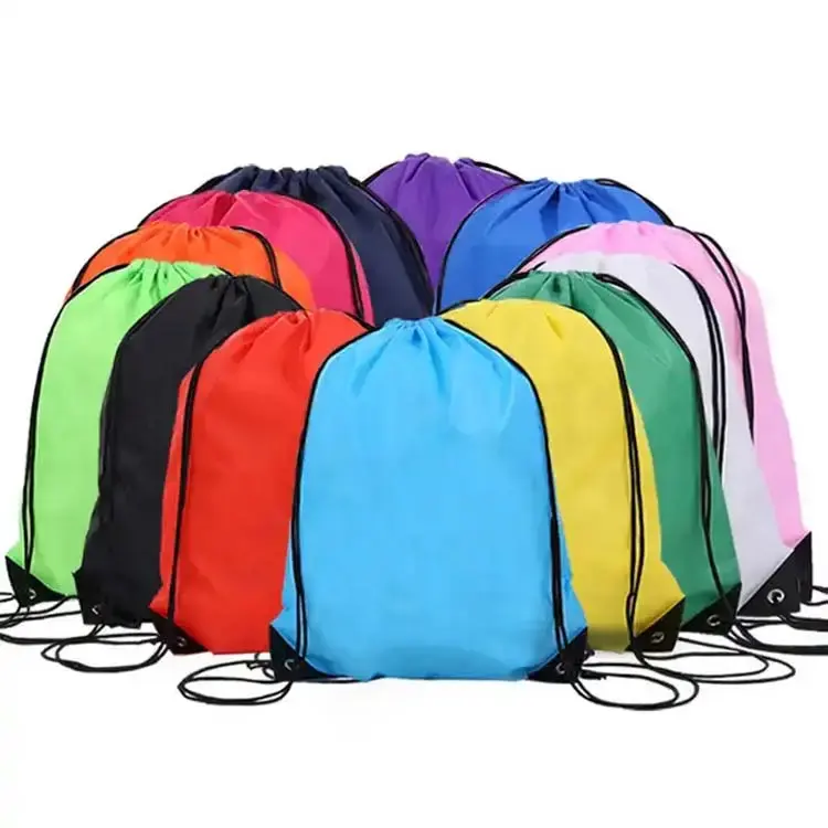 Custom Logo Large Capacity Waterproof Gym Colorful Polyester Sport Drawstring Backpack Bag with Pocket