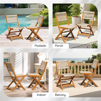 Chaise de jardin pliable en bois avec structure en acacia et corde tressée, chaise d'appoint pliable pour l'extérieur, idéale pour les villas, les complexes hôteliers et les patios.